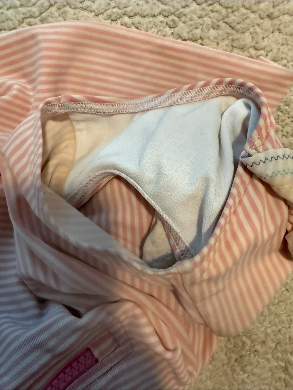 Mini Boden Frill Long Sleeve Striped One-Piece Rashguard Swimsuit Pink 3-4 Years